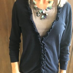 Gap - Navy Frilled, 3/4 length Button Down Sweater
